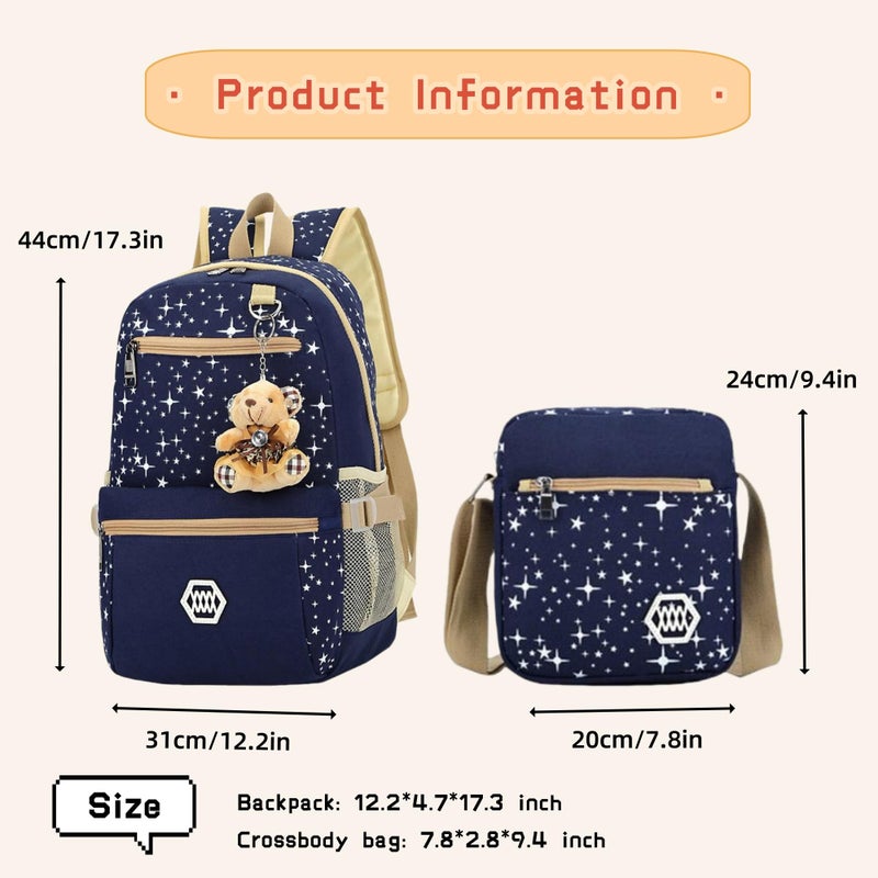 Bansusu Star Print Girls Backpacks Set for School, School Bags Bookbags for Teenage Girls, with Crossbody Bag, 3 Pieces - Image 3